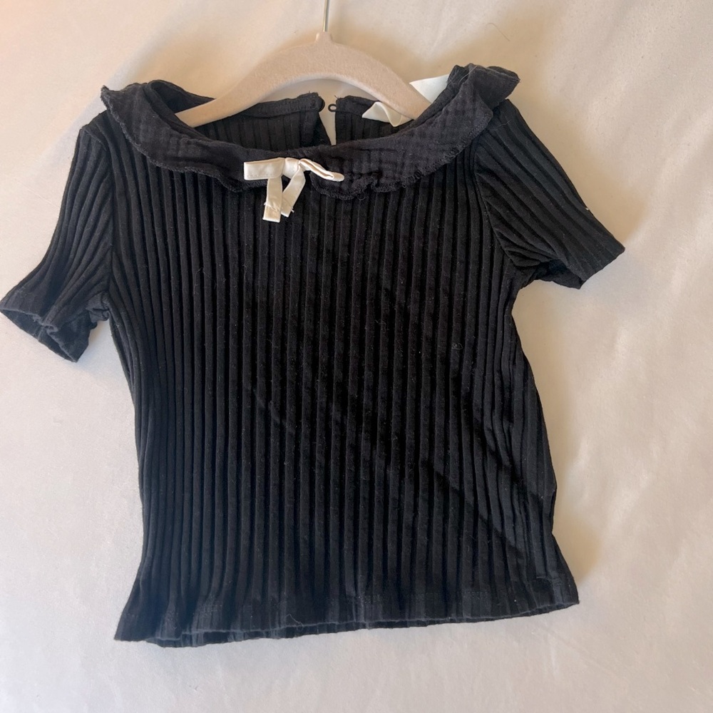 Black Ribbed Top with Bow Detail size 3t